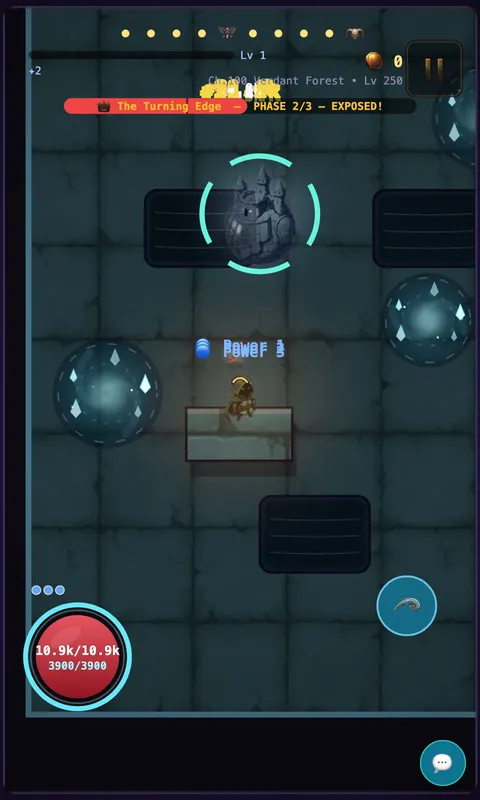 A boss fight with telegraphed attacks